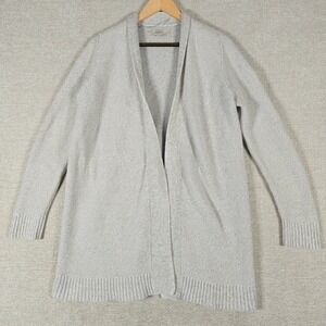 LOFT Womens Light Gray Textured Knit Open Front Cardigan Sweater Size Large